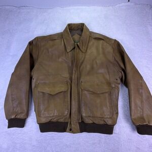 Vintage Robinsons Brown Leather Bomber Jacket Mens Large Full Zip
